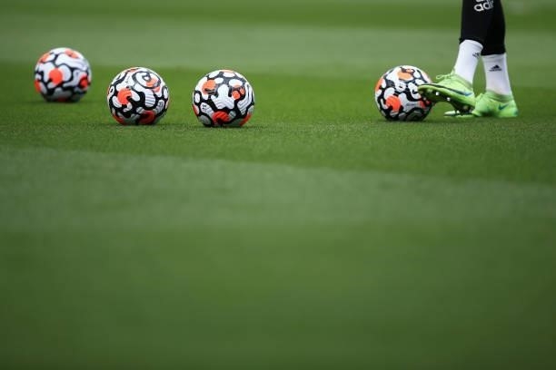 General view of Nike Flight footballs before the Premier League match between Leicester City and Manchester City at The King Power Stadium on...