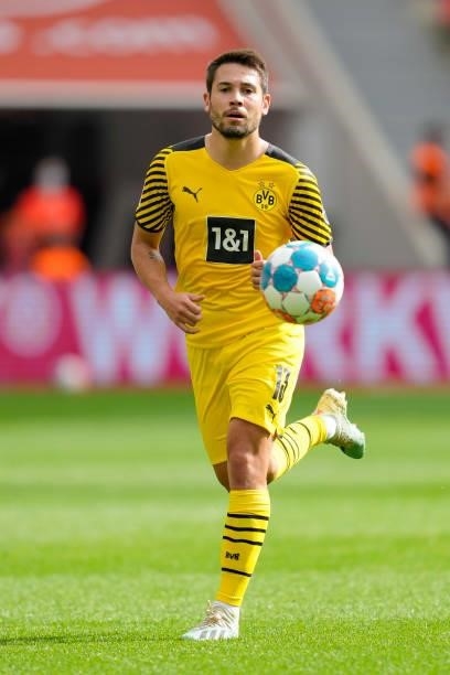 September 11: Raphael Guerreiro of Borussia Dortmund controls the ball during the Bundesliga match between Bayer 04 Leverkusen and Borussia Dortmund...