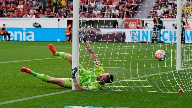 September 11: Raphael Guerreiro of Borussia Dortmund scores his team's third goal during the Bundesliga match between Bayer 04 Leverkusen and...