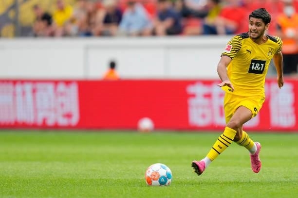 September 11: Mahmoud Dahoud of Borussia Dortmund controls the ball during the Bundesliga match between Bayer 04 Leverkusen and Borussia Dortmund at...
