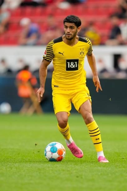 September 11: Mahmoud Dahoud of Borussia Dortmund controls the ball during the Bundesliga match between Bayer 04 Leverkusen and Borussia Dortmund at...