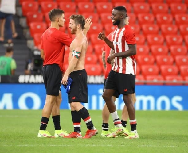 Of Athletic Bilbao celebrate after winning the LaLiga Santander match between Athletic Club and RCD Mallorca at San Mames Stadium on September 11,...