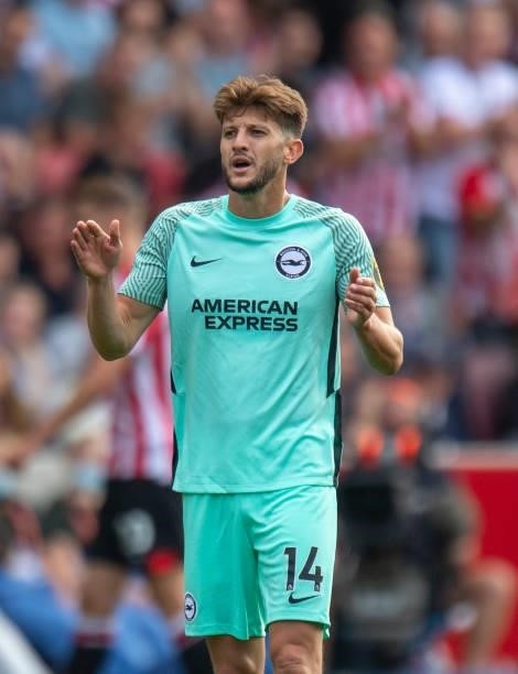 Brighton & Hove Albion's Adam Lallana during the Premier League match between Brentford and Brighton & Hove Albion at Brentford Community Stadium on...