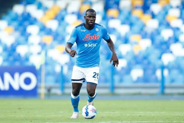 Kalidou Koulibaly of SSC Napoli controls the ball during the Serie A match between SSC Napoli and Juventus FC at Stadio Diego Armando Maradona on...