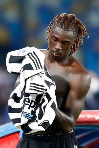 Moise Kean of Juventus gestures during the Serie A match between SSC Napoli and Juventus FC at Stadio Diego Armando Maradona on September 11, 2021 in...
