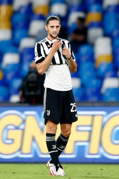 Adrien Rabiot of Juventus looks dejected during the Serie A match between SSC Napoli and Juventus FC at Stadio Diego Armando Maradona on September...