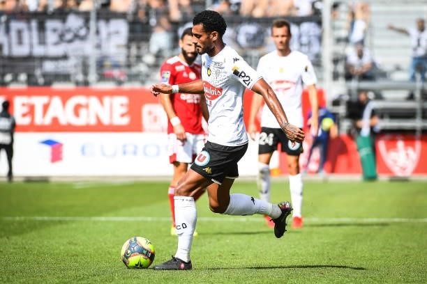 Angelo FULGINI of Angers during the Ligue 1 Uber Eats match between Brest and Angers at Stade Francis Le Ble on September 12, 2021 in Brest, France.