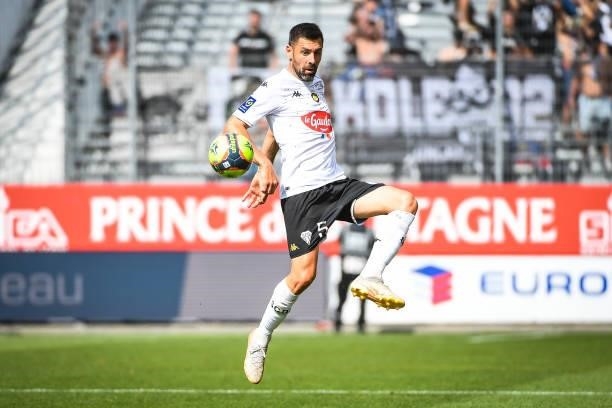 Thomas MANGANI of Angers during the Ligue 1 Uber Eats match between Brest and Angers at Stade Francis Le Ble on September 12, 2021 in Brest, France.