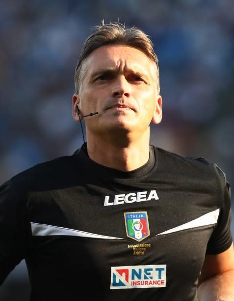 The referee Massimiliano Irrati prior the Serie A match between SSC Napoli and Juventus at Stadio Diego Armando Maradona on September 11, 2021 in...