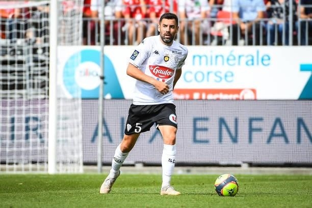 Thomas MANGANI of Angers during the Ligue 1 Uber Eats match between Brest and Angers at Stade Francis Le Ble on September 12, 2021 in Brest, France.