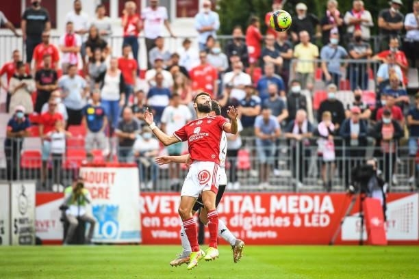 Franck HONORAT of Brest during the Ligue 1 Uber Eats match between Brest and Angers at Stade Francis Le Ble on September 12, 2021 in Brest, France.