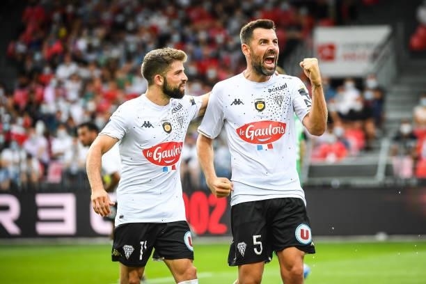 During the Ligue 1 Uber Eats match between Brest and Angers at Stade Francis Le Ble on September 12, 2021 in Brest, France.