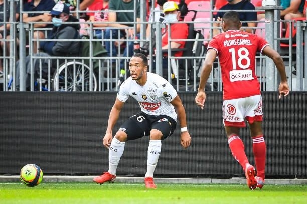 Enzo EBOSSE of Angers during the Ligue 1 Uber Eats match between Brest and Angers at Stade Francis Le Ble on September 12, 2021 in Brest, France.