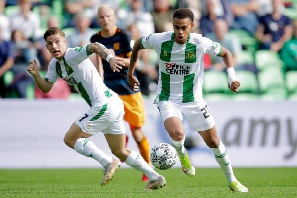 Cyril Ngonge of FC Groningen during the Dutch Eredivisie match between FC Groningen v SC Heerenveen at the Hitachi Capital Mobility Stadion on...