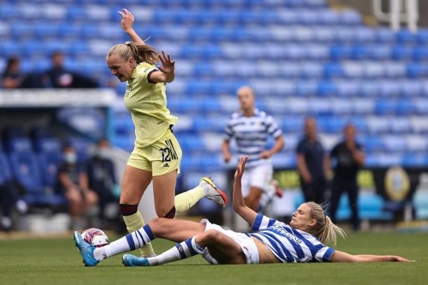 Frida Maanum of Arsenal in action with Justine Vanhaevermaet of Reading during the Barclays FA Women's Super League match between Reading Women and...