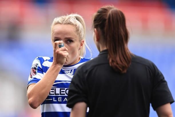Faye Bryson of Reading uses an inhaler during the Barclays FA Women's Super League match between Reading Women and Arsenal Women at Select Car...