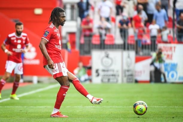 Jean-Kevin DUVERNE of Brest during the Ligue 1 Uber Eats match between Brest and Angers at Stade Francis Le Ble on September 12, 2021 in Brest,...
