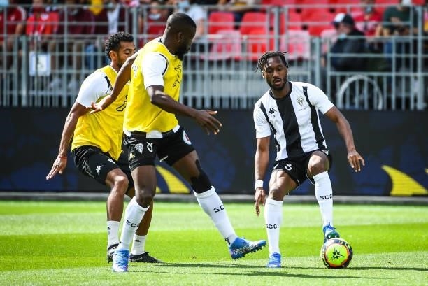Ismael TRAORE of Angers and Souleyman DOUMBIA of Angers during the Ligue 1 Uber Eats match between Brest and Angers at Stade Francis Le Ble on...