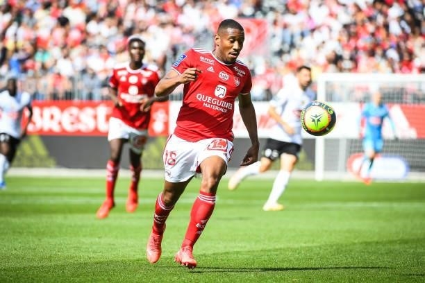 Ronael PIERRE GABRIEL of Brest during the Ligue 1 Uber Eats match between Brest and Angers at Stade Francis Le Ble on September 12, 2021 in Brest,...