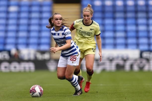 Lily Woodham of Reading in action with Kim Little of Arsenal during the Barclays FA Women's Super League match between Reading Women and Arsenal...
