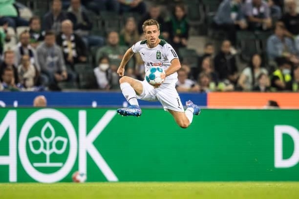 Patrick Herrmann of Borussia Moenchengladbach controls the ball during the Bundesliga match between Borussia Moenchengladbach and Arminia Bielefeld...