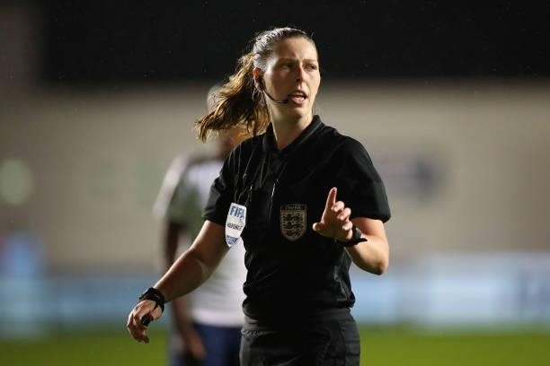 Referee Abigail Byrne during the Barclays FA Women's Super League match between Manchester City Women and Tottenham Hotspur Women at The Academy...