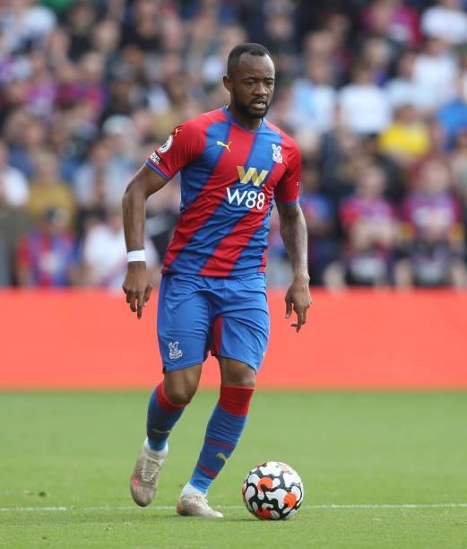 Crystal Palace's Jordan Ayew during the Premier League match between Crystal Palace and Tottenham Hotspur at Selhurst Park on September 11, 2021 in...