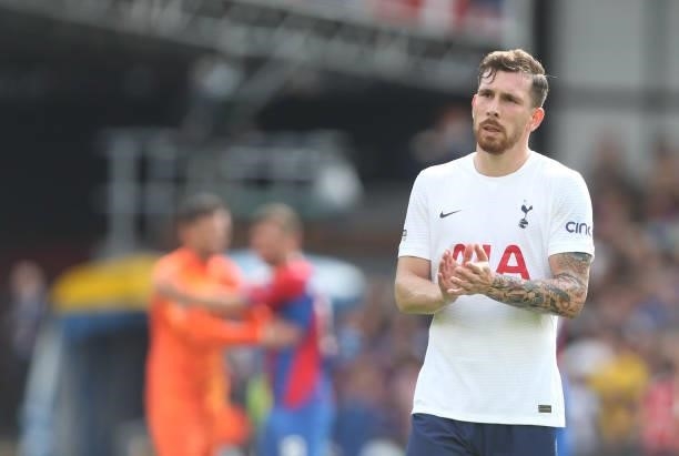 Tottenham Hotspur's Pierre-Emile Hojbjerg applauds the Tottenham fans at the end of the match during the Premier League match between Crystal Palace...