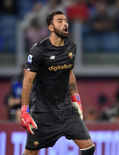 Rui Patricio of AS Roma reacts during the Serie A match between AS Roma and US Sassuolo at Stadio Olimpico on September 12, 2021 in Rome, Italy.
