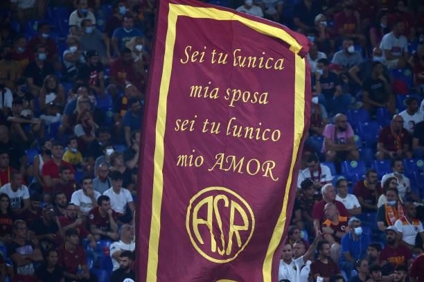 Fans of AS Roma during the Serie A match between AS Roma and US Sassuolo at Stadio Olimpico on September 12, 2021 in Rome, Italy.