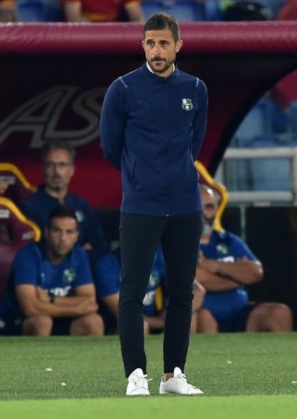 Alessio Dionisi head coach of US Sassuolo looks on during the Serie A match between AS Roma and US Sassuolo at Stadio Olimpico on September 12, 2021...