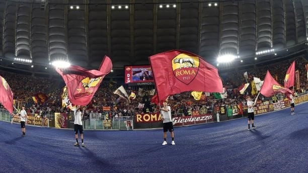 Fans of AS Roma prior the Serie A match between AS Roma and US Sassuolo at Stadio Olimpico on September 12, 2021 in Rome, Italy.