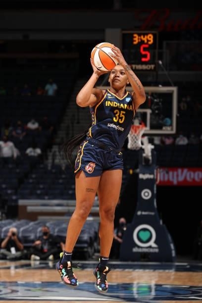 Victoria Vivians of the Indiana Fever shoots the ball against the Minnesota Lynx on September 12, 2021 at Target Center in Minneapolis, Minnesota....