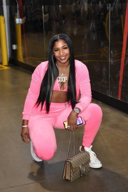 Te'a Cooper of the Los Angeles Sparks arrives to the game against the Seattle Storm on September 12, 2021 at Staples Center in Los Angeles,...