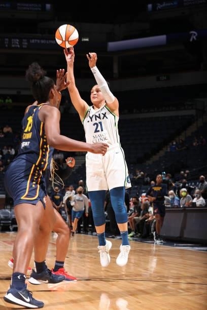 Kayla McBride of the Minnesota Lynx shoots the ball during the game against the Indiana Fever on September 12, 2021 at Target Center in Minneapolis,...