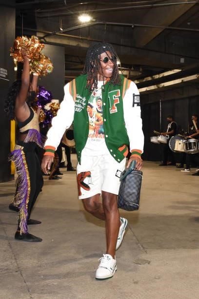 Erica Wheeler of the Los Angeles Sparks arrives to the game against the Seattle Storm on September 12, 2021 at Staples Center in Los Angeles,...