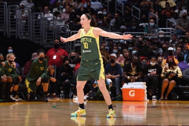 Sue Bird of the Seattle Storm plays defense against the Los Angeles Sparks on September 12, 2021 at Staples Center in Los Angeles, California. NOTE...