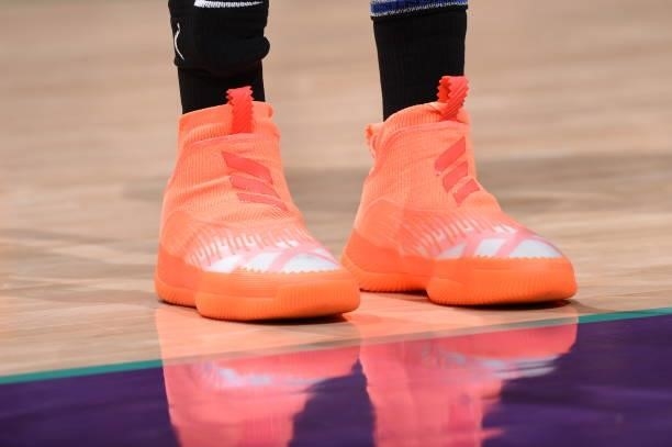 The sneakers worn by Nneka Ogwumike of the Los Angeles Sparks during the game against the Seattle Storm on September 12, 2021 at Staples Center in...