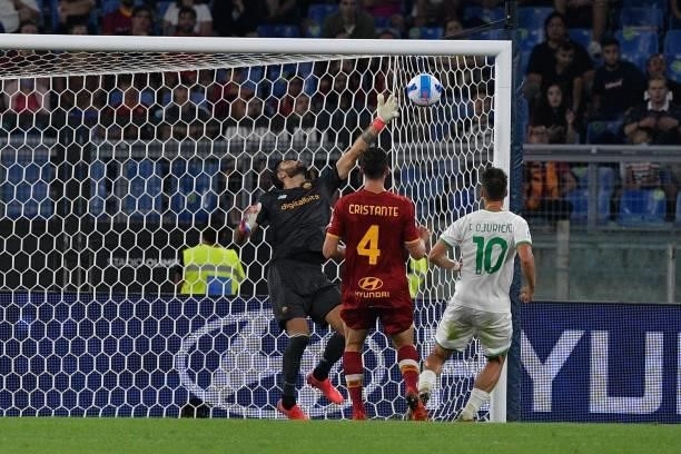 Filip Djuricic of US Sassuolo Calcio goal 1-1 in action during the Italian Football Championship League A 2021/2022 match between AS Roma vs US...