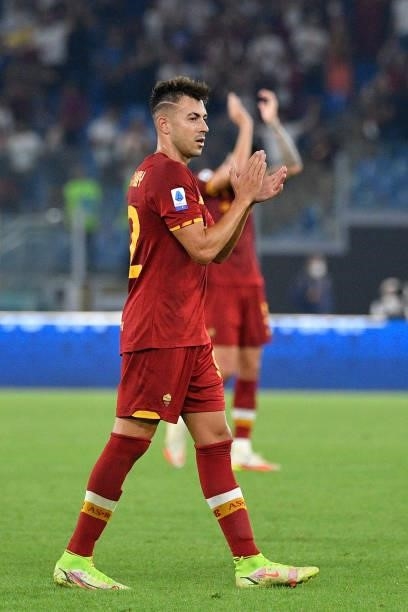 Stephan El Shaarawy of AS Roma in action during the Italian Football Championship League A 2021/2022 match between AS Roma vs US Sassuolo at the...