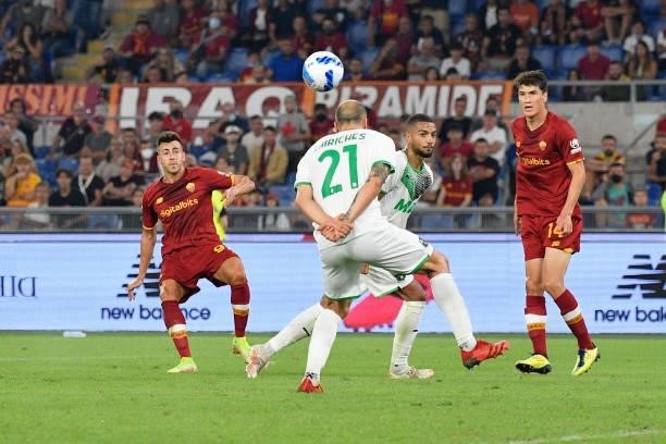 Stephan El Shaarawy of AS Roma goal 2-1 in action during the Italian Football Championship League A 2021/2022 match between AS Roma vs US Sassuolo at...