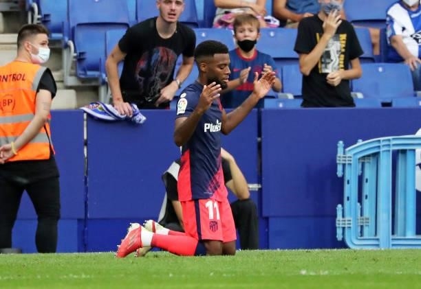 Thomas Lemar goal celebration during the match between FC RCD Espanyol and Atletico de Madrid, corresponding to the week 4 of the Liga Santander,...