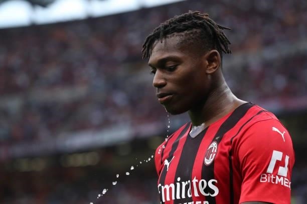 Rafael Leao of AC Milan looks on during the Serie A match between AC Milan and SS Lazio at Stadio Giuseppe Meazza on September 12, 2021 in Milan,...