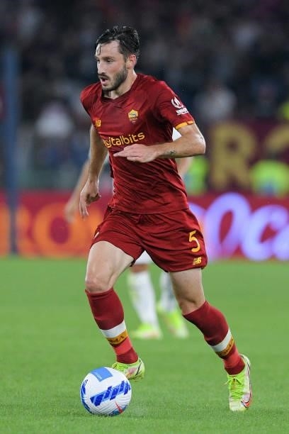 Matias Vina of AS Roma during the Serie A match between AS Roma and Sassuolo Calcio at Stadio Olimpico, Rome, Italy on 12 September 2021.