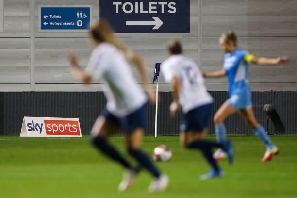 Sky Sports branding is seen pitch side during the Barclays FA Women's Super League match between Manchester City Women and Tottenham Hotspur Women at...