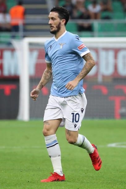 Luis Alberto of SS Lazio looks on during the Serie A match between AC Milan and SS Lazio at Stadio Giuseppe Meazza on September 12, 2021 in Milan,...