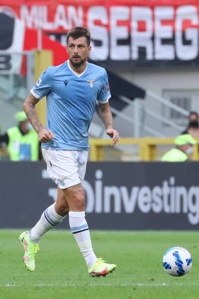 Francesco Acerbi of SS Lazio in action during the Serie A match between AC Milan and SS Lazio at Stadio Giuseppe Meazza on September 12, 2021 in...