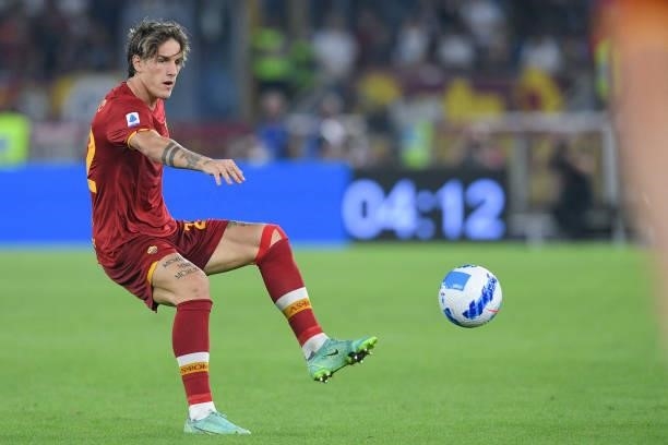 Nicolo' Zaniolo of AS Roma during the Serie A match between AS Roma and Sassuolo Calcio at Stadio Olimpico, Rome, Italy on 12 September 2021.