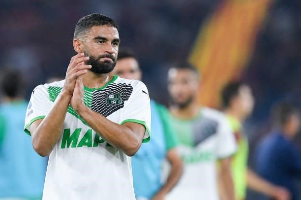Gregoire Defrel of Sassuolo Calcio greets his supporters during the Serie A match between AS Roma and Sassuolo Calcio at Stadio Olimpico, Rome, Italy...
