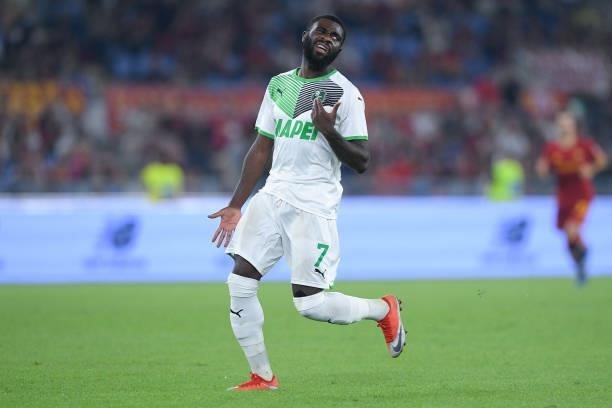 Jeremie Boga of Sassuolo Calcio looks dejected during the Serie A match between AS Roma and Sassuolo Calcio at Stadio Olimpico, Rome, Italy on 12...